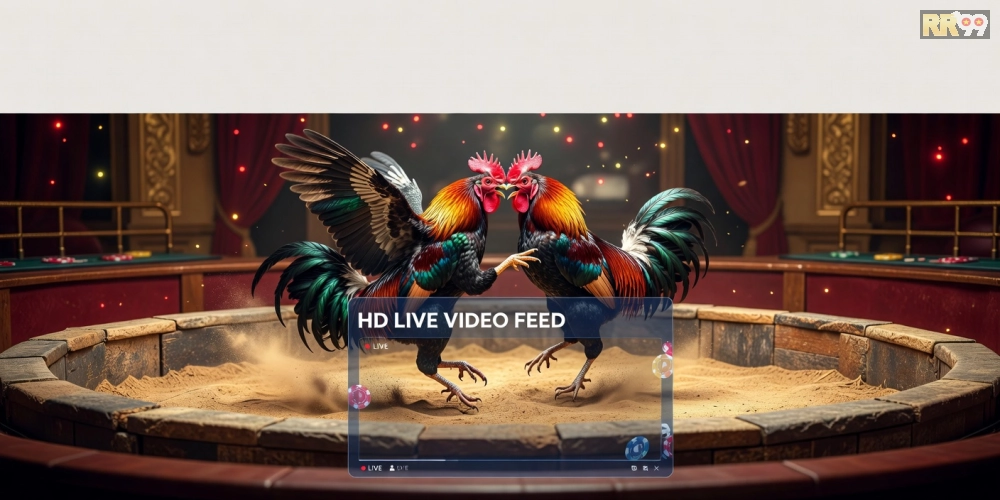Hình minh họa khái niệm xem đá gà trực tiếp tại casino rr99 với giao diện streaming hiện đại
